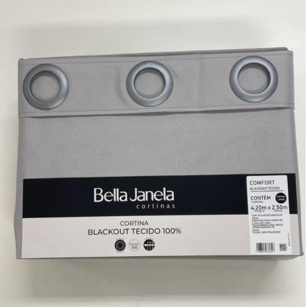 Cortina Corta Luz vedação 100% 4,20x2,50m Cinza Bella Janela
