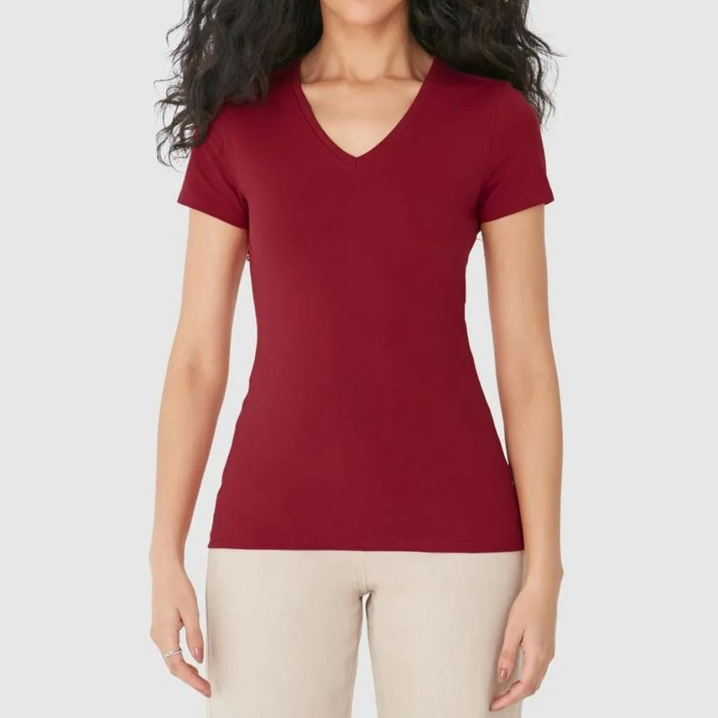 Blusa Basica Fem Decote V Vermelho Tam G Malwee