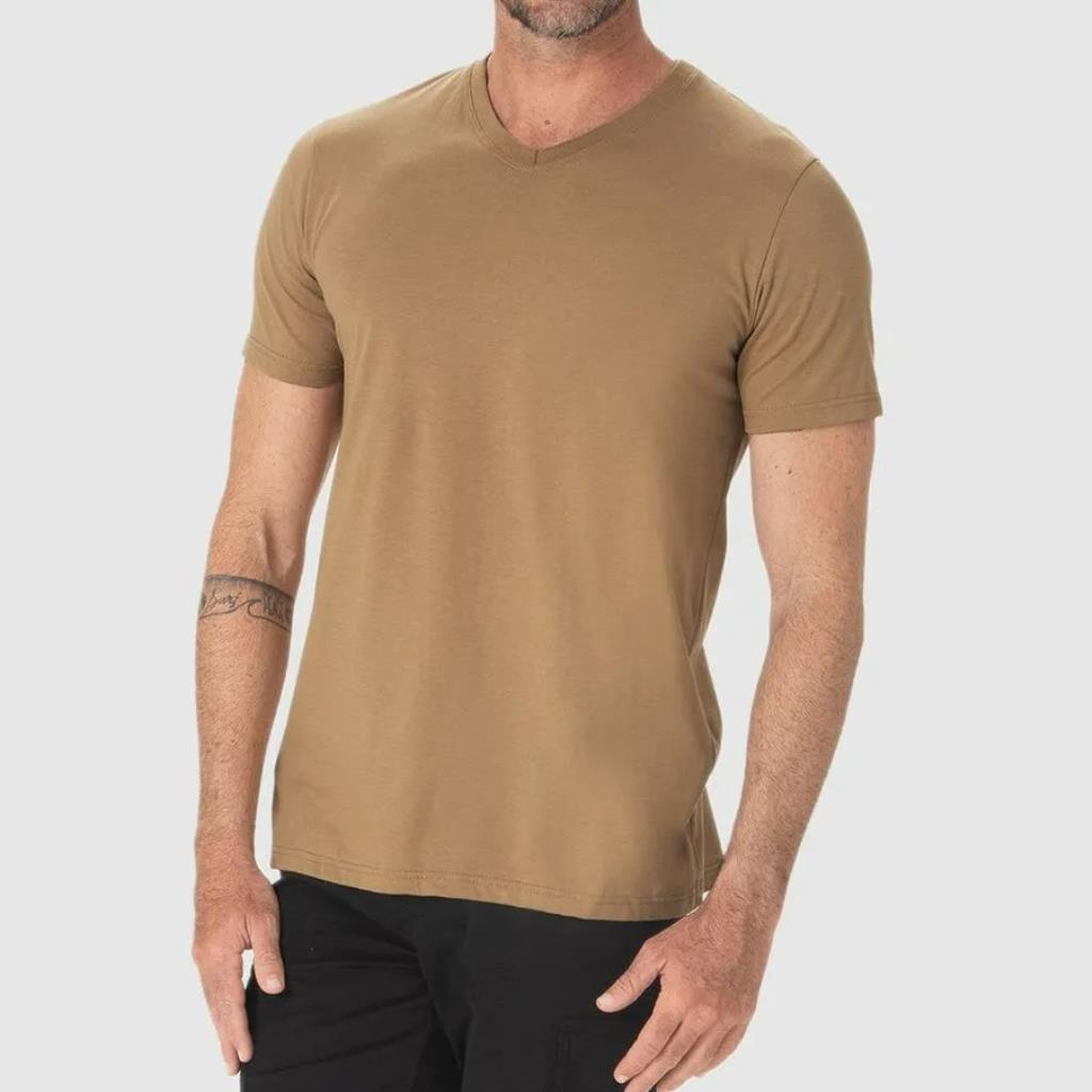 Camiseta Básica Masc Gola V Marrom Tam P Malwee
