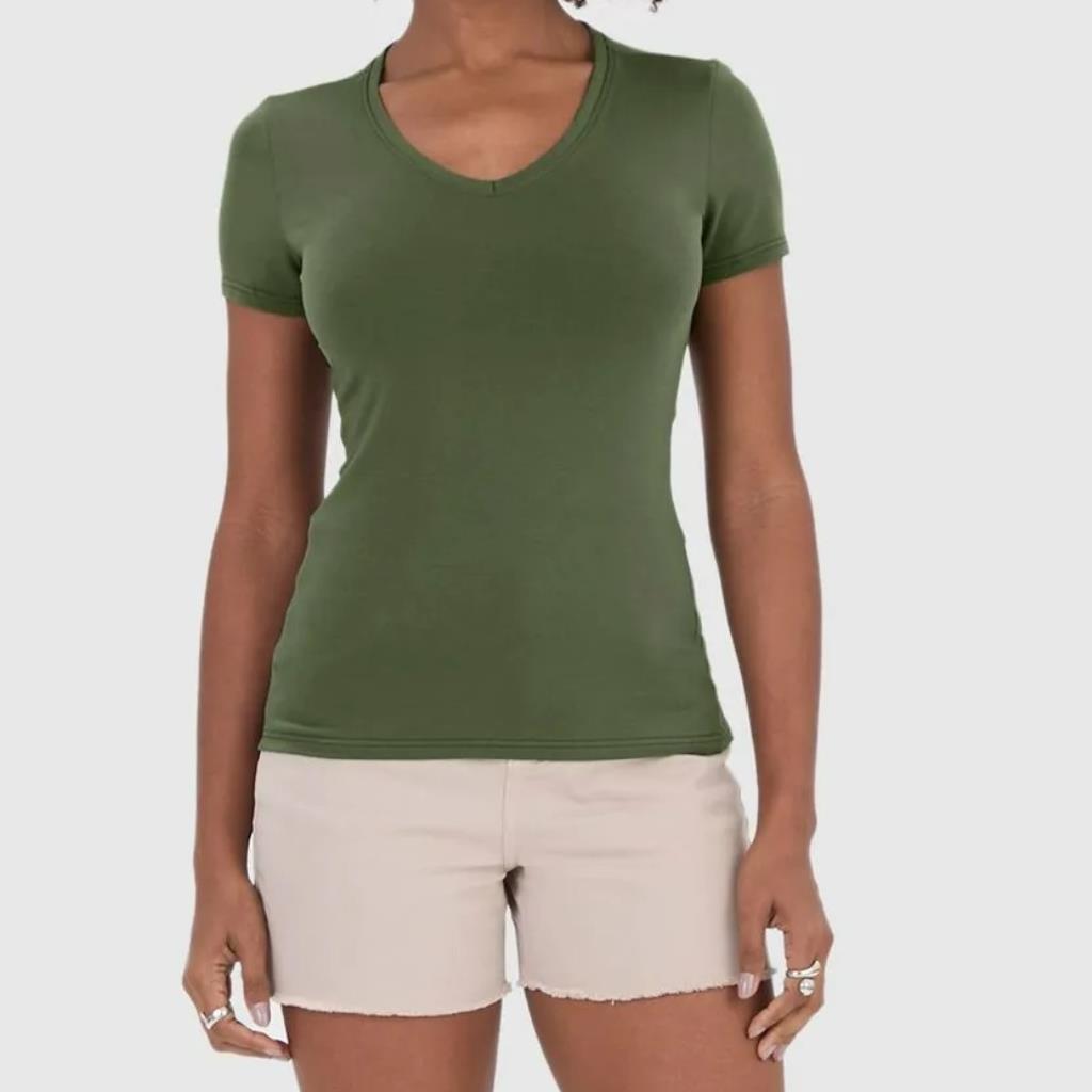 Blusa Basica Fem Decote V Verde Tam G Malwee