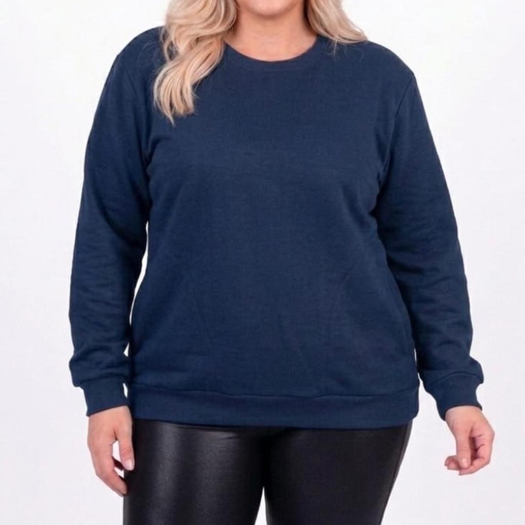 Blusa Moletom Fem Bolso Marinho Tam G3 Silk Sport