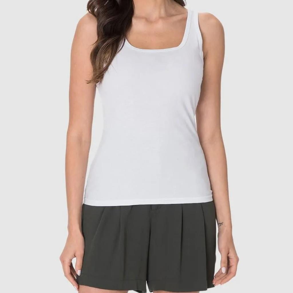 Regata Feminina Decote U Algodão Branca Tam G Malwee