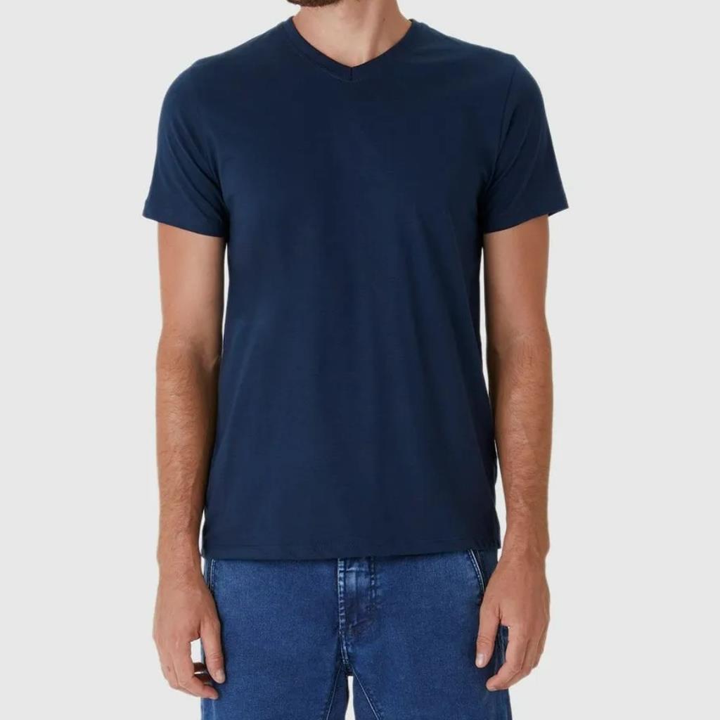 Camiseta Basica Masc Gola V Marinho Tam P Malwee