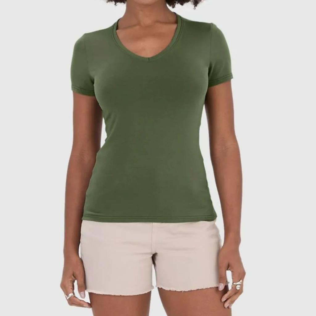 Blusa Basica Fem Decote V Verde Tam GG Malwee