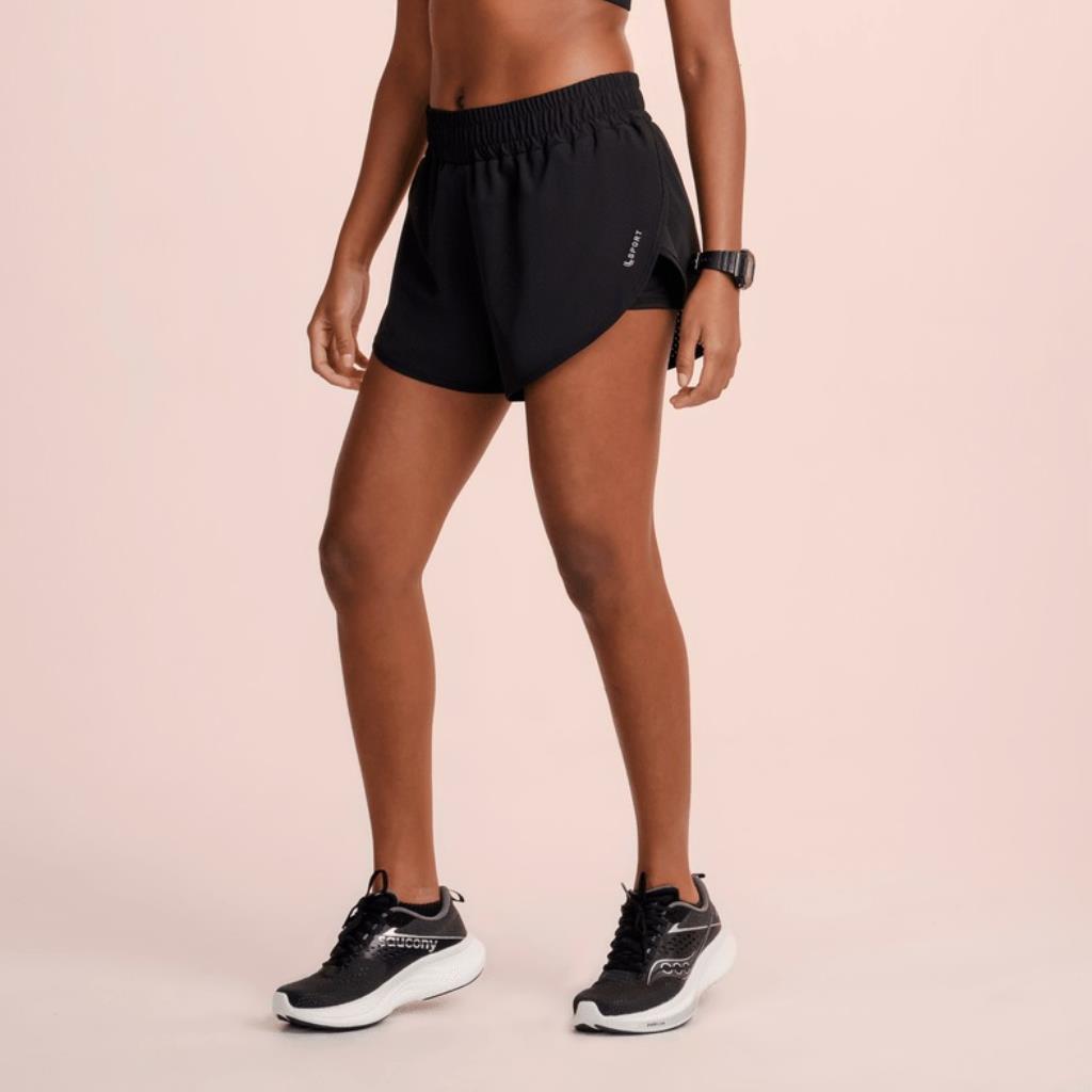 Shorts Duplo Running Fem C/Bolso Preto Tam G Lupo