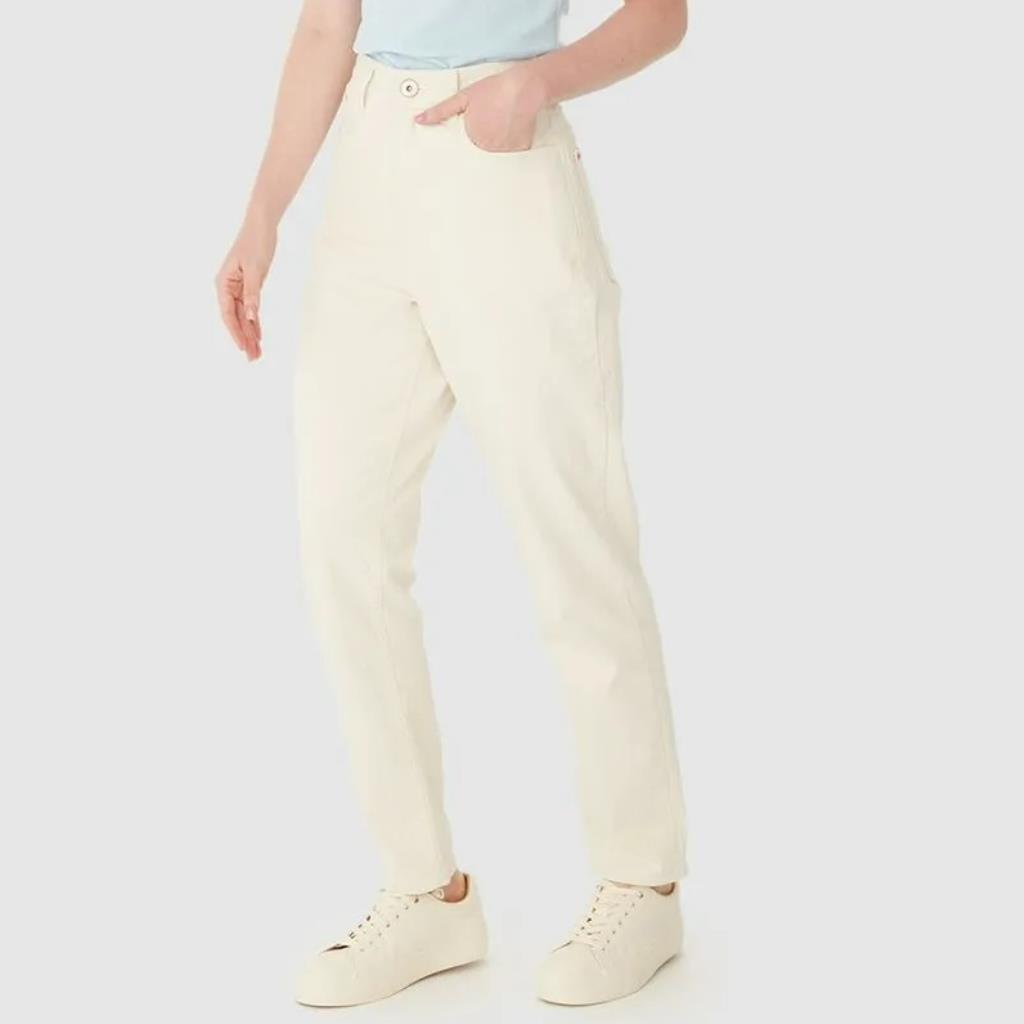 Calça Fem Mom Cintura Alta Em Sarja off Tam 36 Malwee