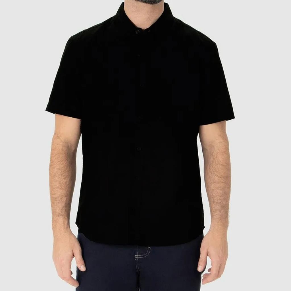 Camisa Social Masc Manga Curta Preta Tam G Malwee