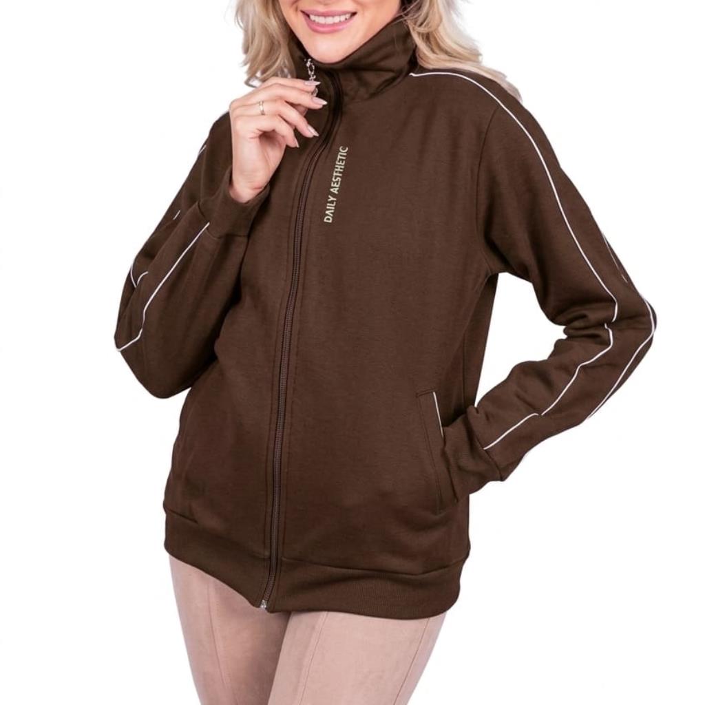 Jaqueta Moletom Fem C/Bolso Marrom Tam G Silk Sport