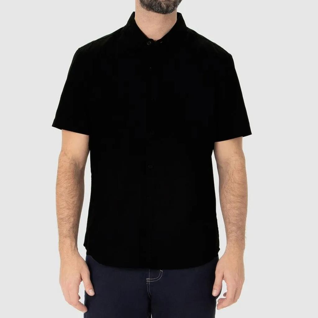 Camisa Social Masc Manga Curta Preta Tam M Malwee