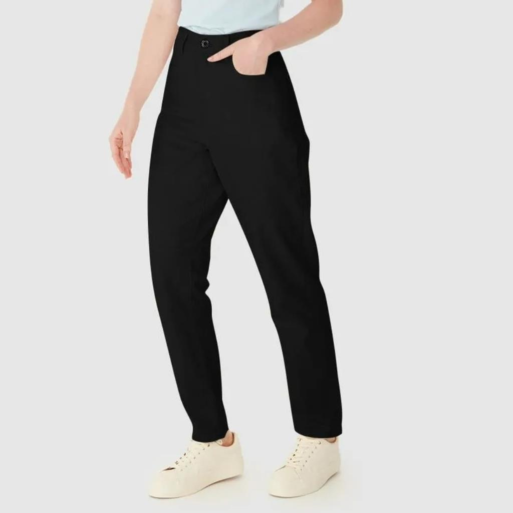 Calça Fem Mom Cintura Alta Em Sarja Preta Tam 40 Malwee