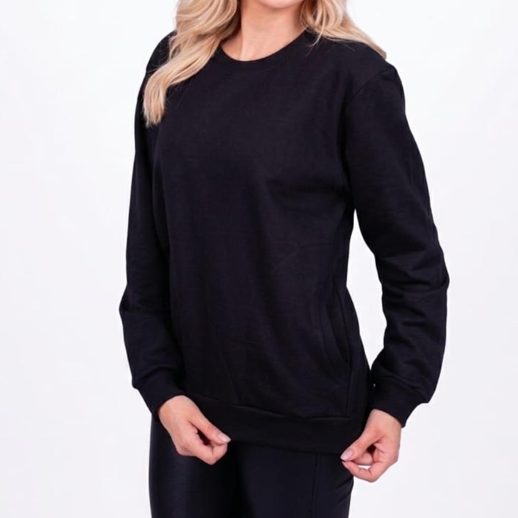 Blusa Moletom Fem Bolso Preto Tam GG Silk Sport