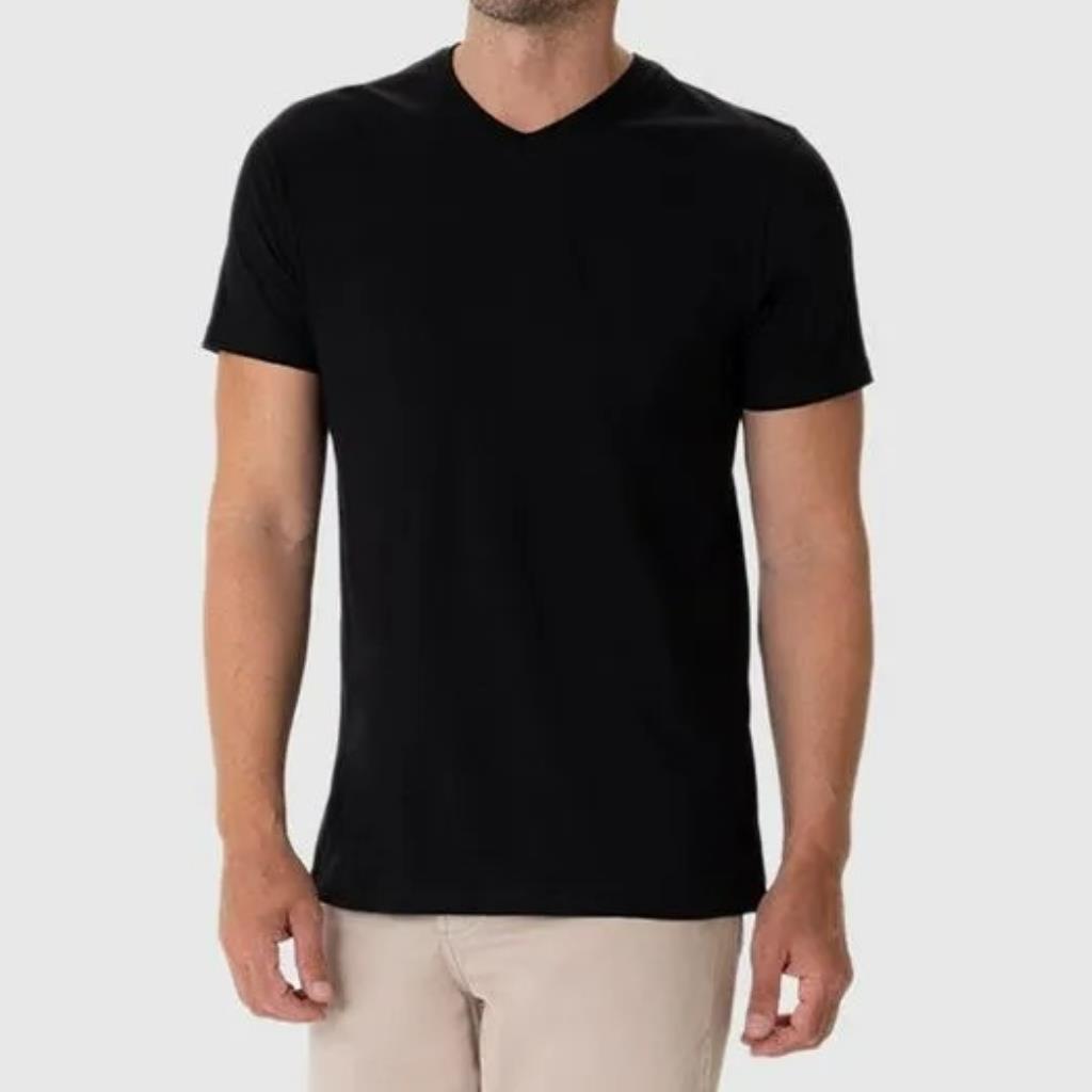 Camiseta Basica Masc Gola V Preta Tam G Malwee