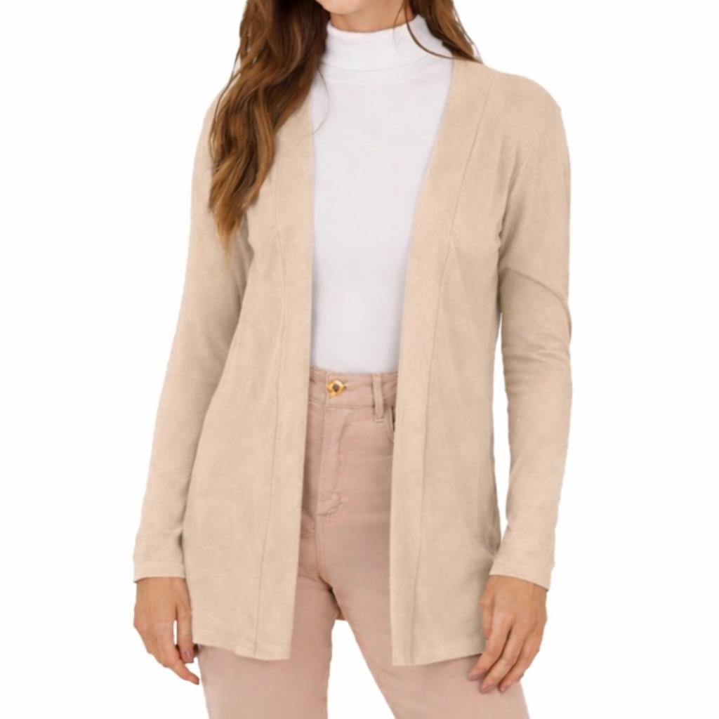 Cardigan Justo Fem Bege Tam M Malwee