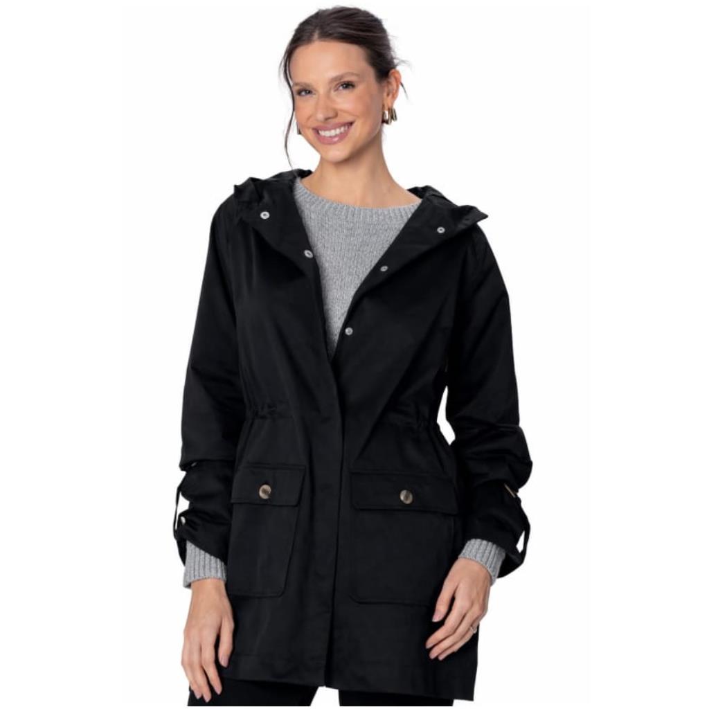 Jaqueta Parka Fem Preta C/Capuz Tam M Malwee