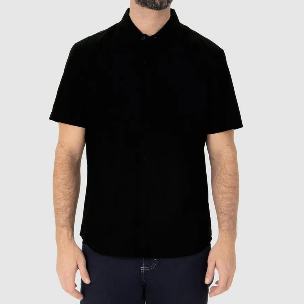 Camisa Social Masc Manga Curta Preta Tam GG Malwee