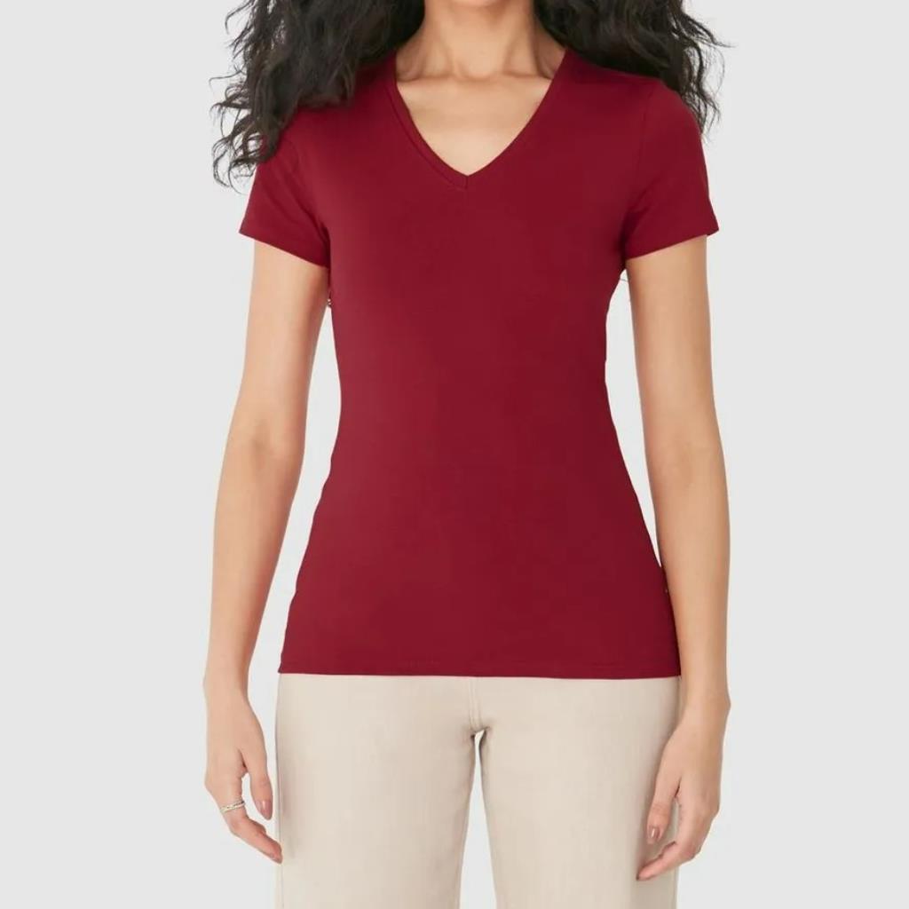 Blusa Basica Fem Decote V Vermelho Tam M Malwee