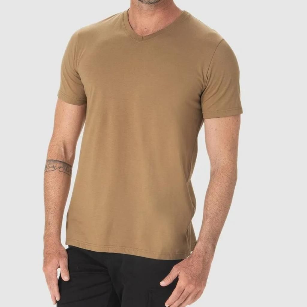 Camiseta Básica Masc Gola V Marrom Tam M Malwee