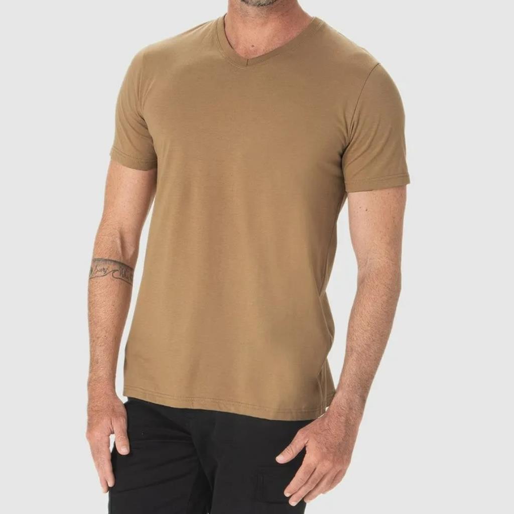 Camiseta Básica Masc Gola V Marrom Tam GG Malwee
