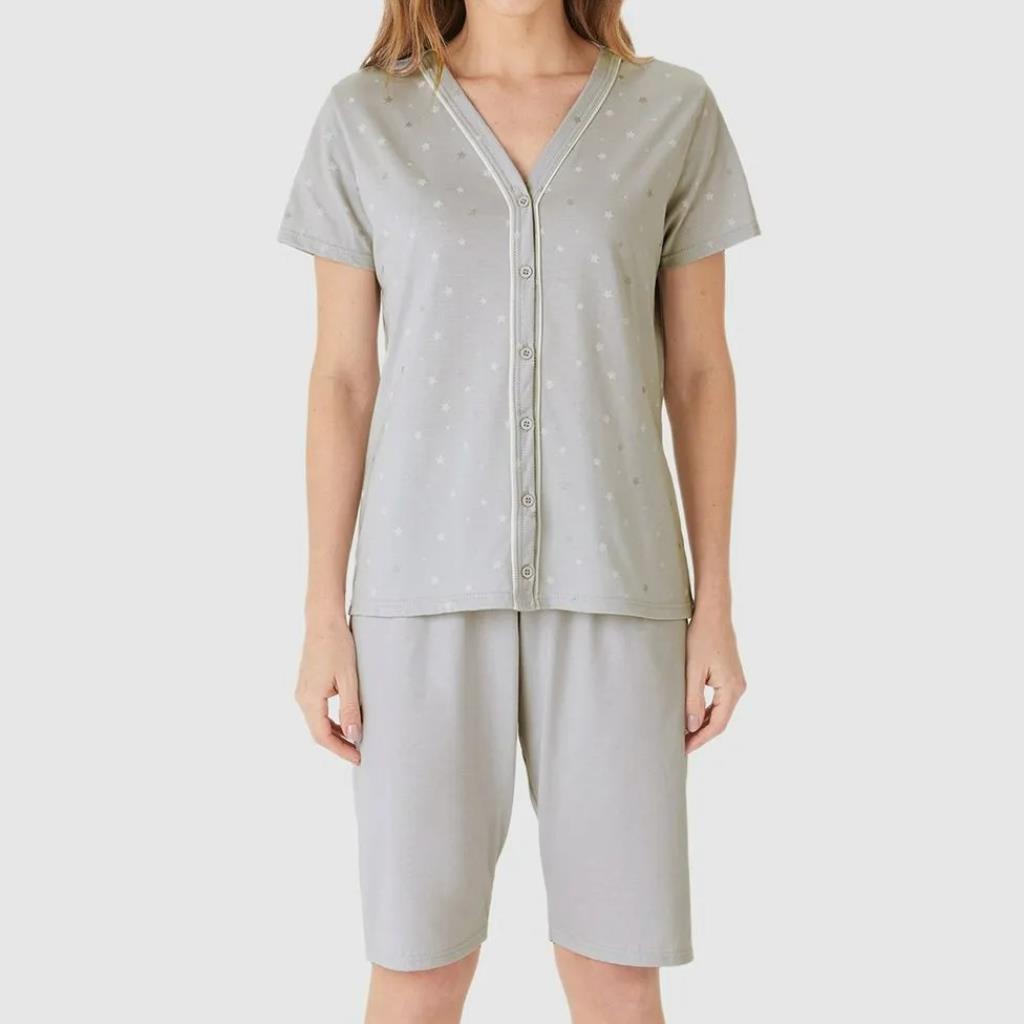 Pijama Fem Bermuda Abotoamento Algodão Tam G Malwee