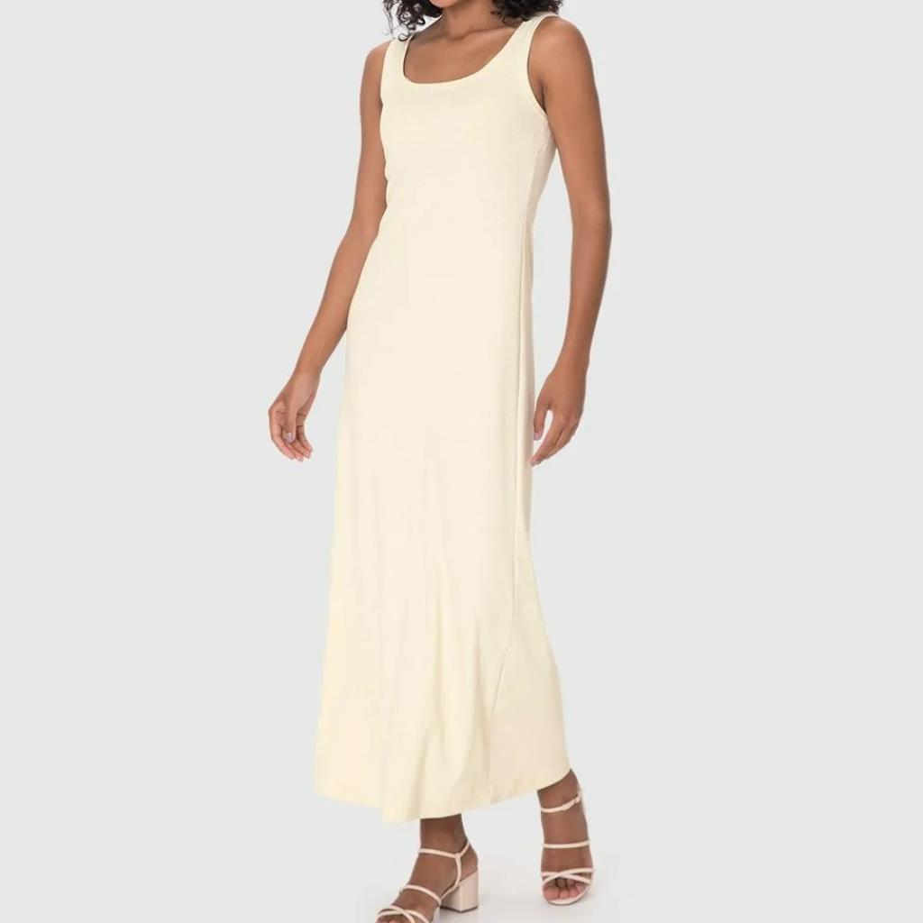 Vestido Midi Decote Quadrado Ribana Linho Tam GG Malwee