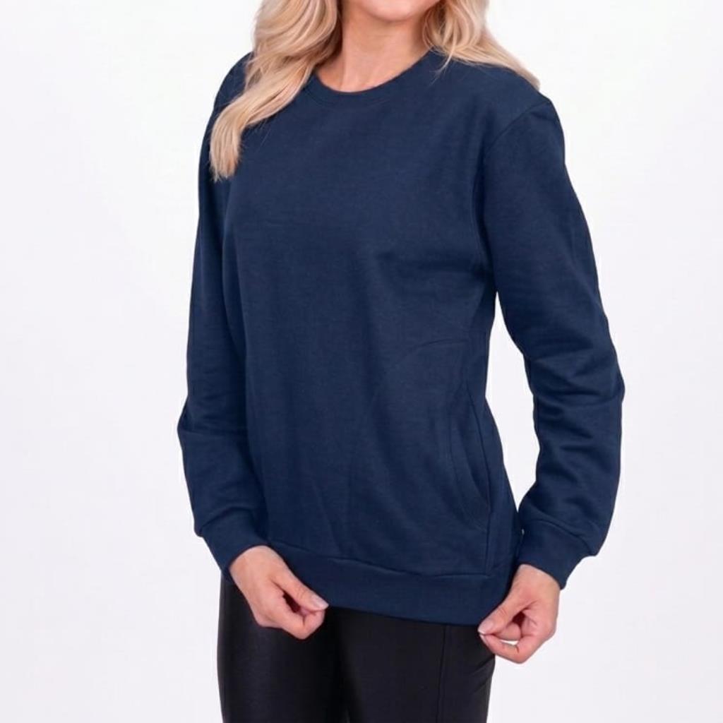 Blusa Moletom Fem Bolso Marinho Tam GG Silk Sport