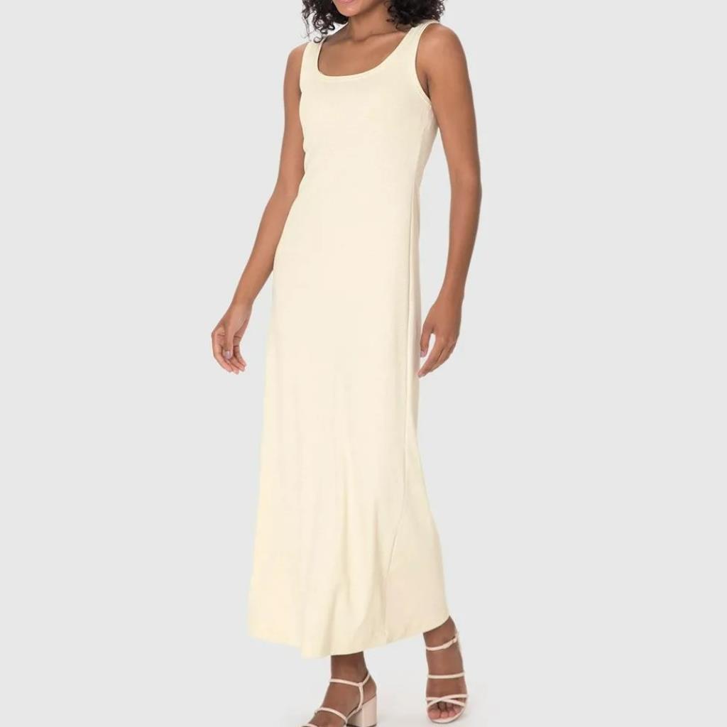 Vestido Midi Decote Quadrado Ribana Linho Tam M Malwee