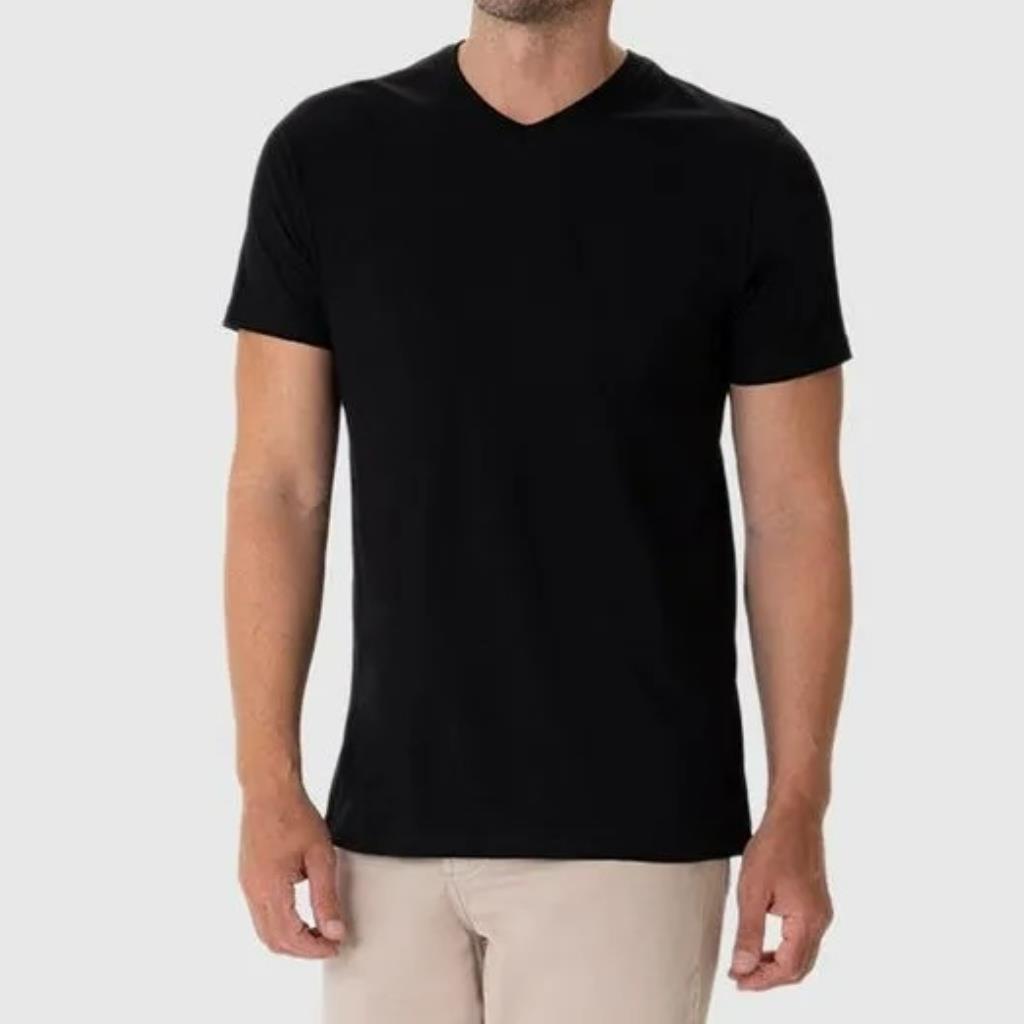 Camiseta Basica Masc Gola V Preta Tam P Malwee