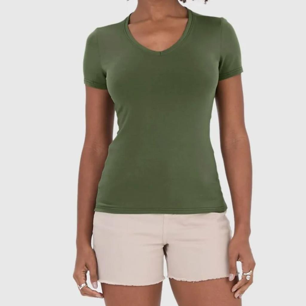 Blusa Basica Fem Decote V Verde Tam M Malwee