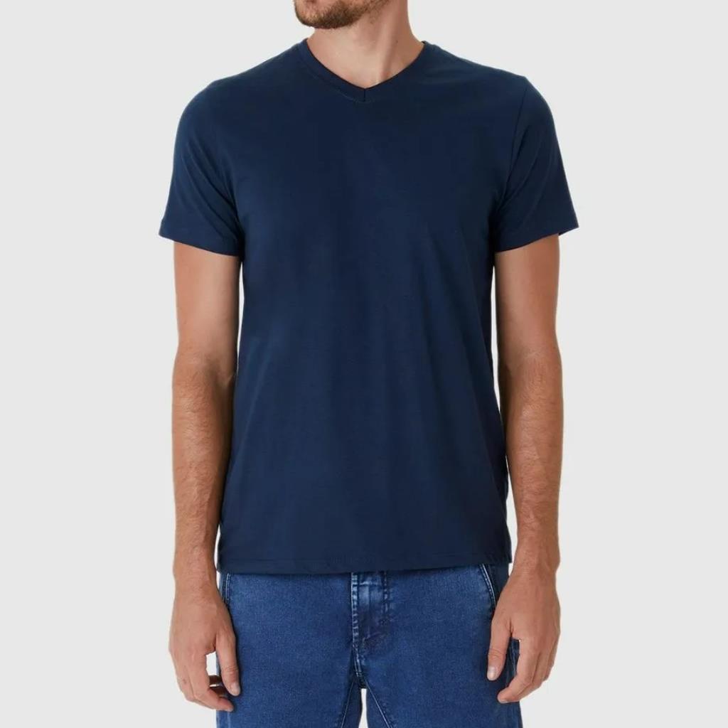 Camiseta Basica Masc Gola V Marinho Tam M Malwee