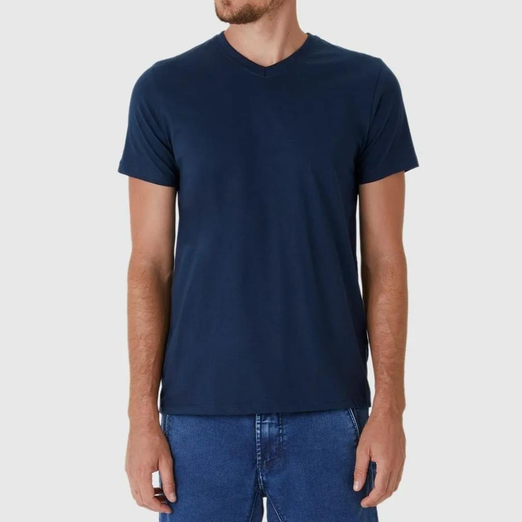 Camiseta Basica Masc Gola V Marinho Tam G Malwee