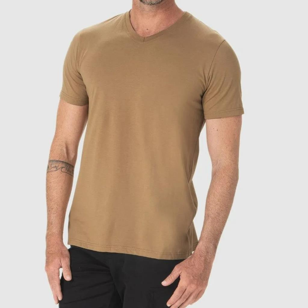 Camiseta Básica Masc Gola V Marrom Tam G Malwee