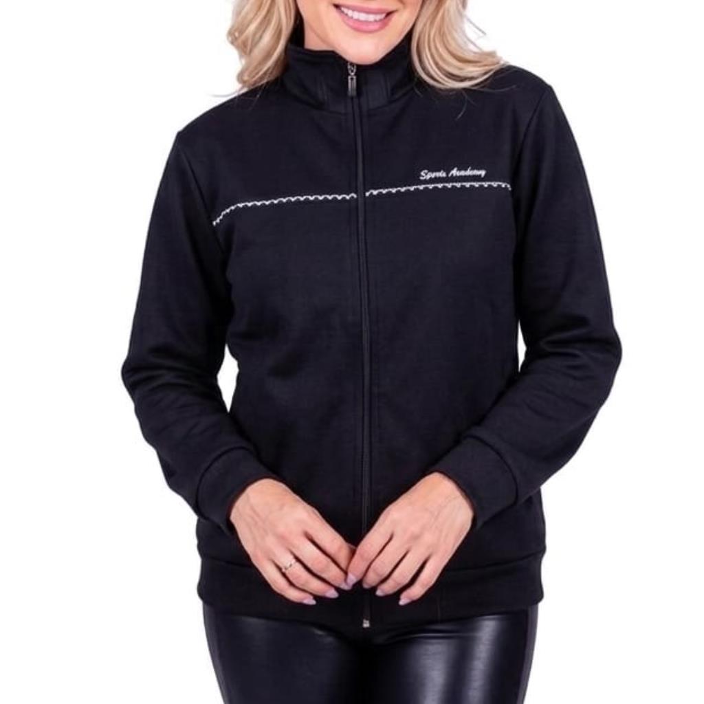 Jaqueta Moletom Fem C/Bolso Preta Tam G Silk Sport