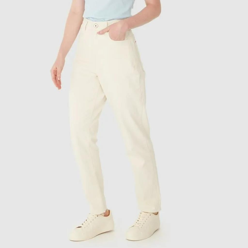 Calça Fem Mom Cintura Alta Em Sarja off Tam 40 Malwee