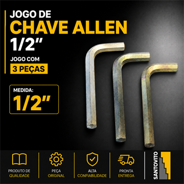 Kit 3 peças Chave L Allen aço 1/2'' polegadas