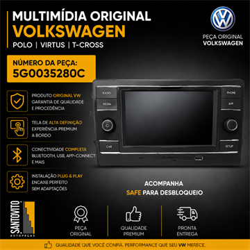 Radio multimídia Original Volkswagen Nivus Polo T-Cross Virtus