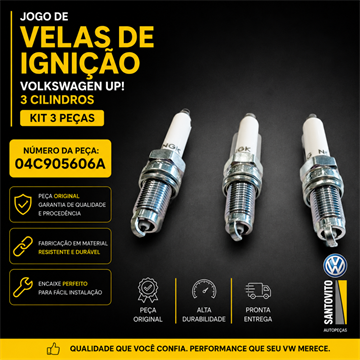 Jogo de velas de ignição Volkswagen UP! 3 cilindros KIT 3 PEÇAS