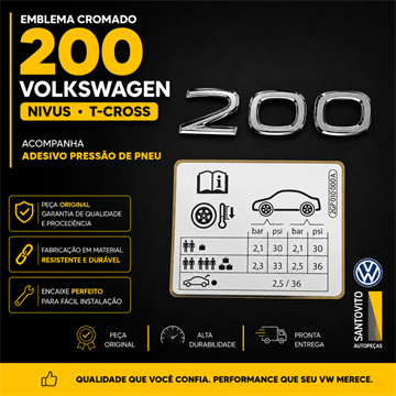 Emblema 200 Cromado Vw + Adesivo Pressão Pneu Nivus T-Cross Original