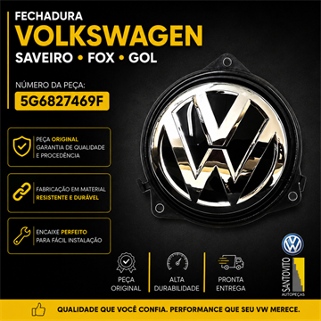 Fechadura com emblema Volkswagen Saveiro Fox Golf