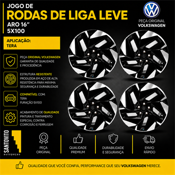 Roda Liga Leve Volkswagen Tera Aro 16 5x100 Jogo 4peças Novo