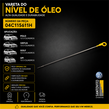 Vareta do nivel e Oleo motor 3 cilindro 1.0 Volkswagen Polo Virtus Golf UP!