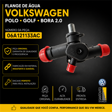 FLANGE DE FLUXO D'ÁGUA RADIADOR C/ VÁLVULA GOLF /  NEW BEETLE / BORA / POLO SEDAN/HATCH 2.0 FLEX
