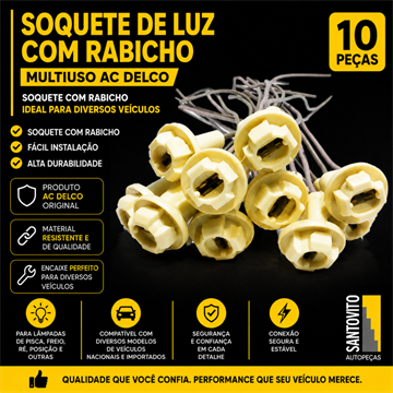 Soquete de luz com rabicho multiuso AC Delco - 10 peças