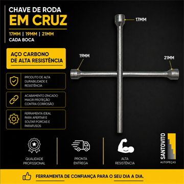 Chave De Roda Em Cruz Com Espátula 17mm 19mm 21mm
