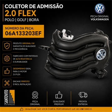 COLETOR DE ADMISSÃO VW TUBO DE ASPIRAÇÃO 2.0 FLEX CFE BORA/ GOLF / NEW BEETLE / POLO HATCH/SEDAN