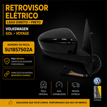 Retrovisor Preto eletrico Volkswagen Gol e Voyage Lado direito