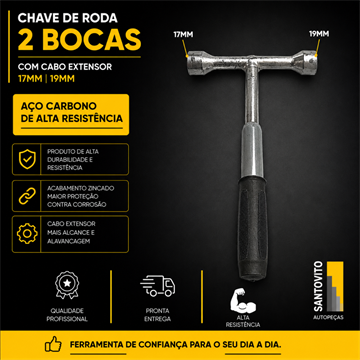 Chave De Roda Universal 2 Bocas 17mm 19mm Com Extensor