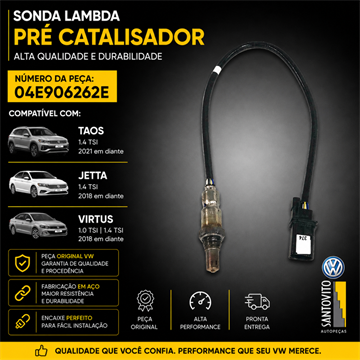 Sonda lambda pré catalisador Volkswagen T-Cross Virtus Taos Jetta