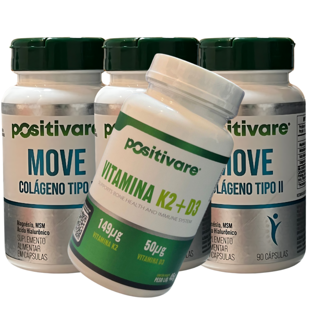 KIT MOVE POSITIVARE COM 3 FRASCOS + VITAMINA k2D3 De BRINDE