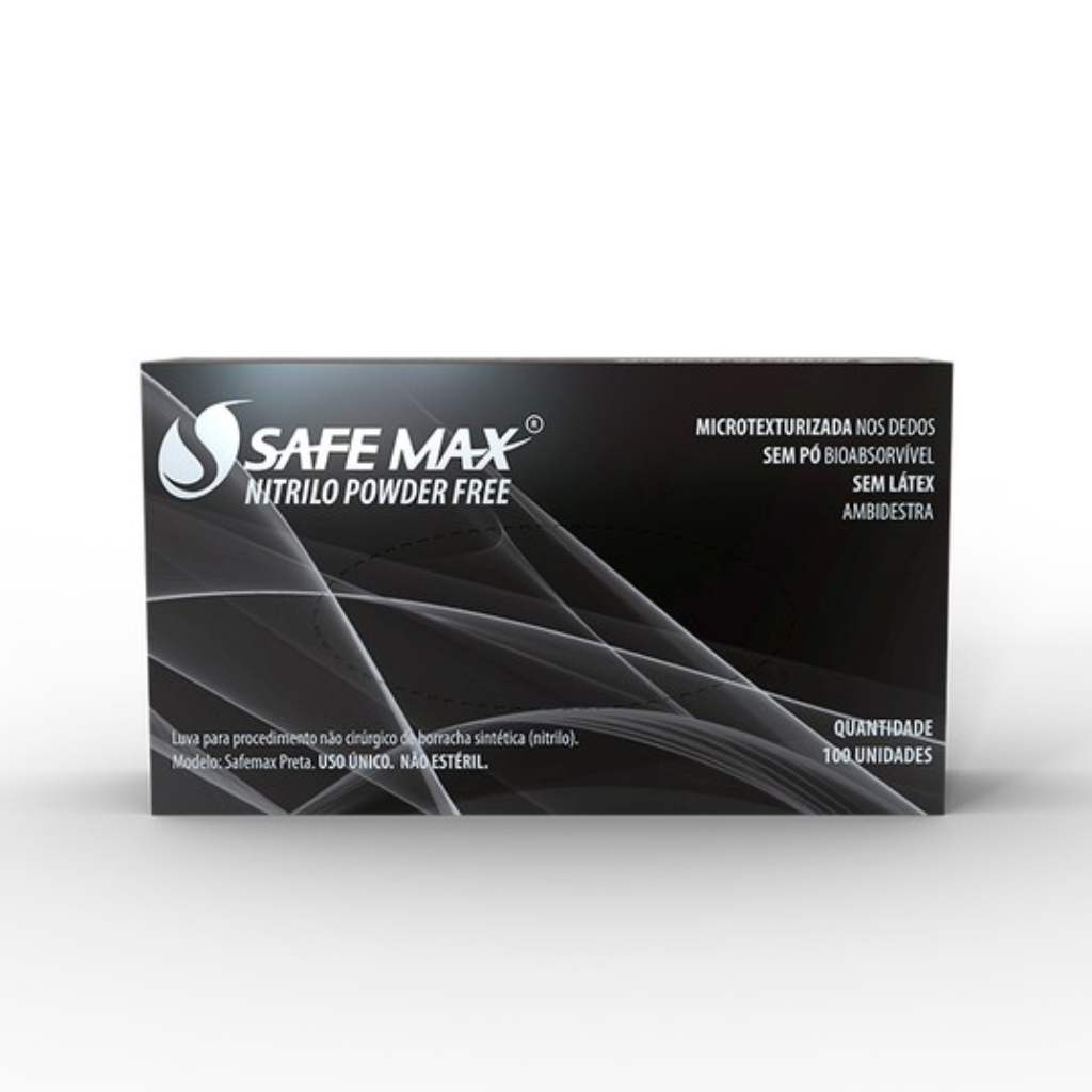Luva Nitrilica Sem Pó Preta Safemax Tam G (Caixa c/ 100)
