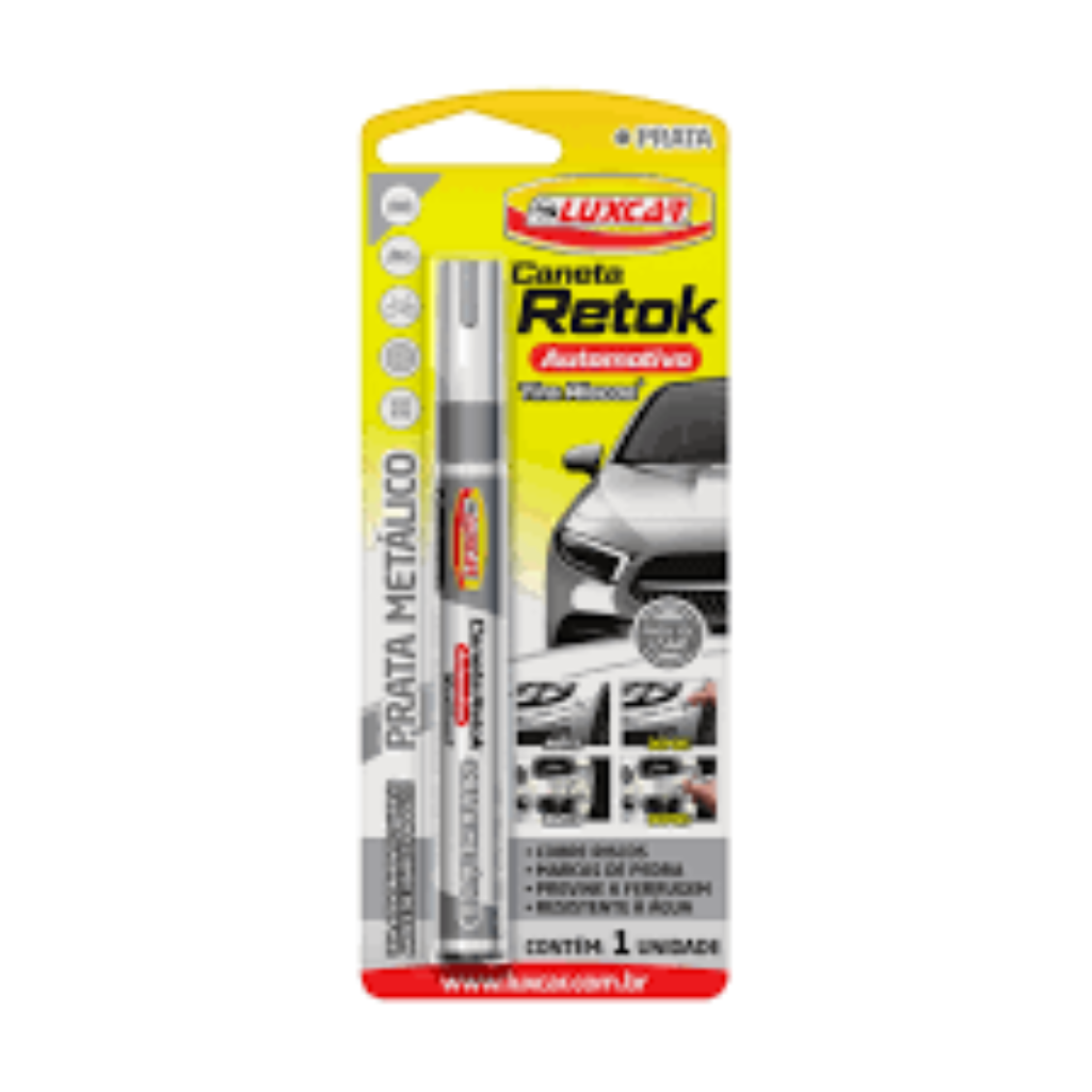 Caneta Retok Automotivo Prata Metálico Luxcar